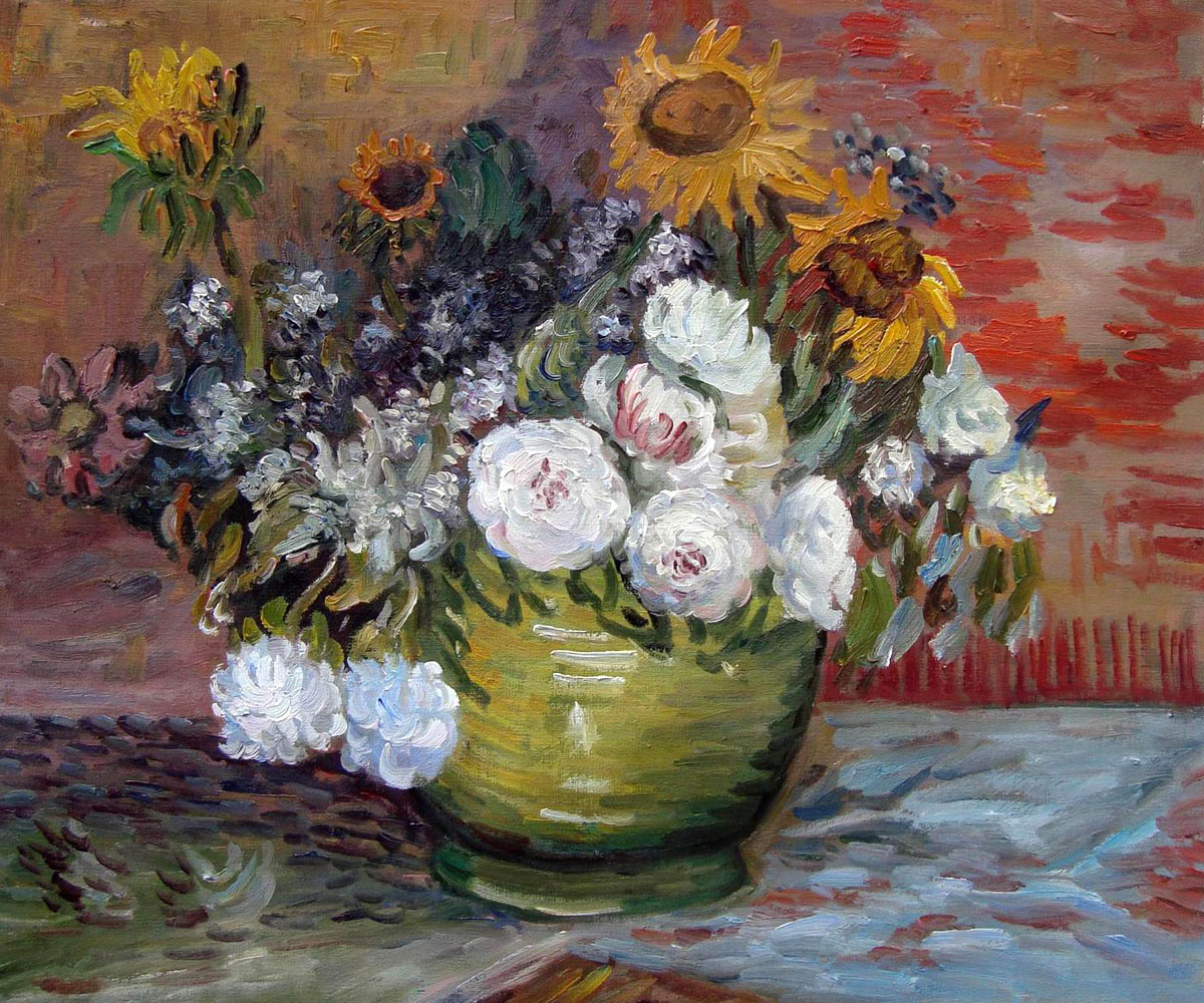 Sunflowers, Roses and Other Flowers - Van Gogh Painting On Canvas